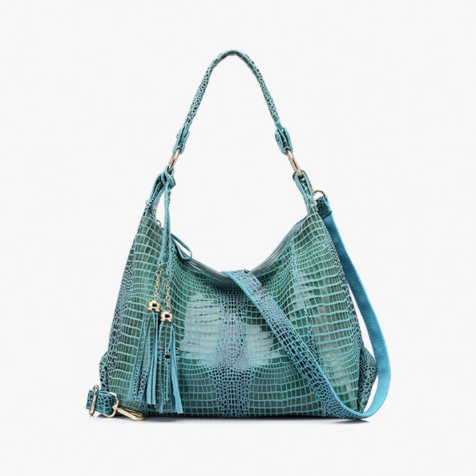 Crocodile Pattern Leather Shoulder Handbag